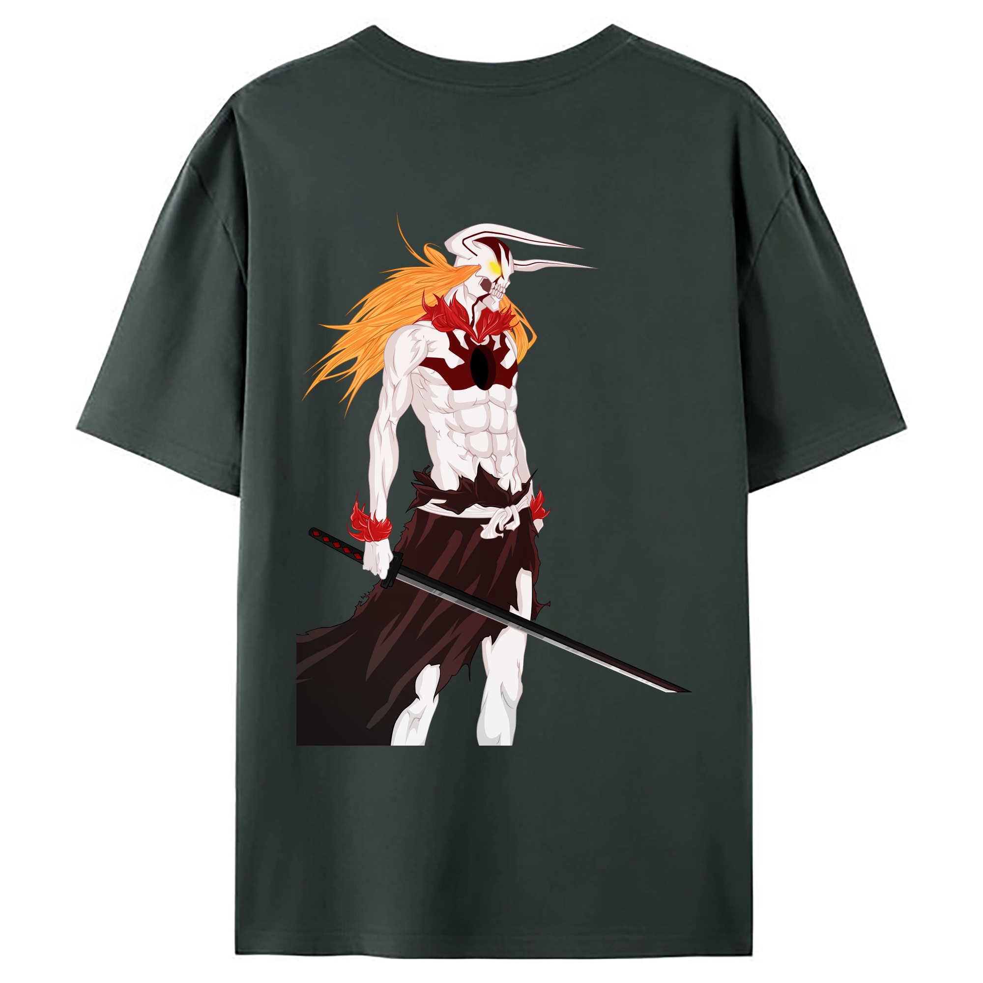 （画像用） ブリーチ 黒崎一護（くろさき いちご）BLEACH Kurosaki Ichigo 綿100％ メンズ半袖Tシャツ（バックプリント） 通気性